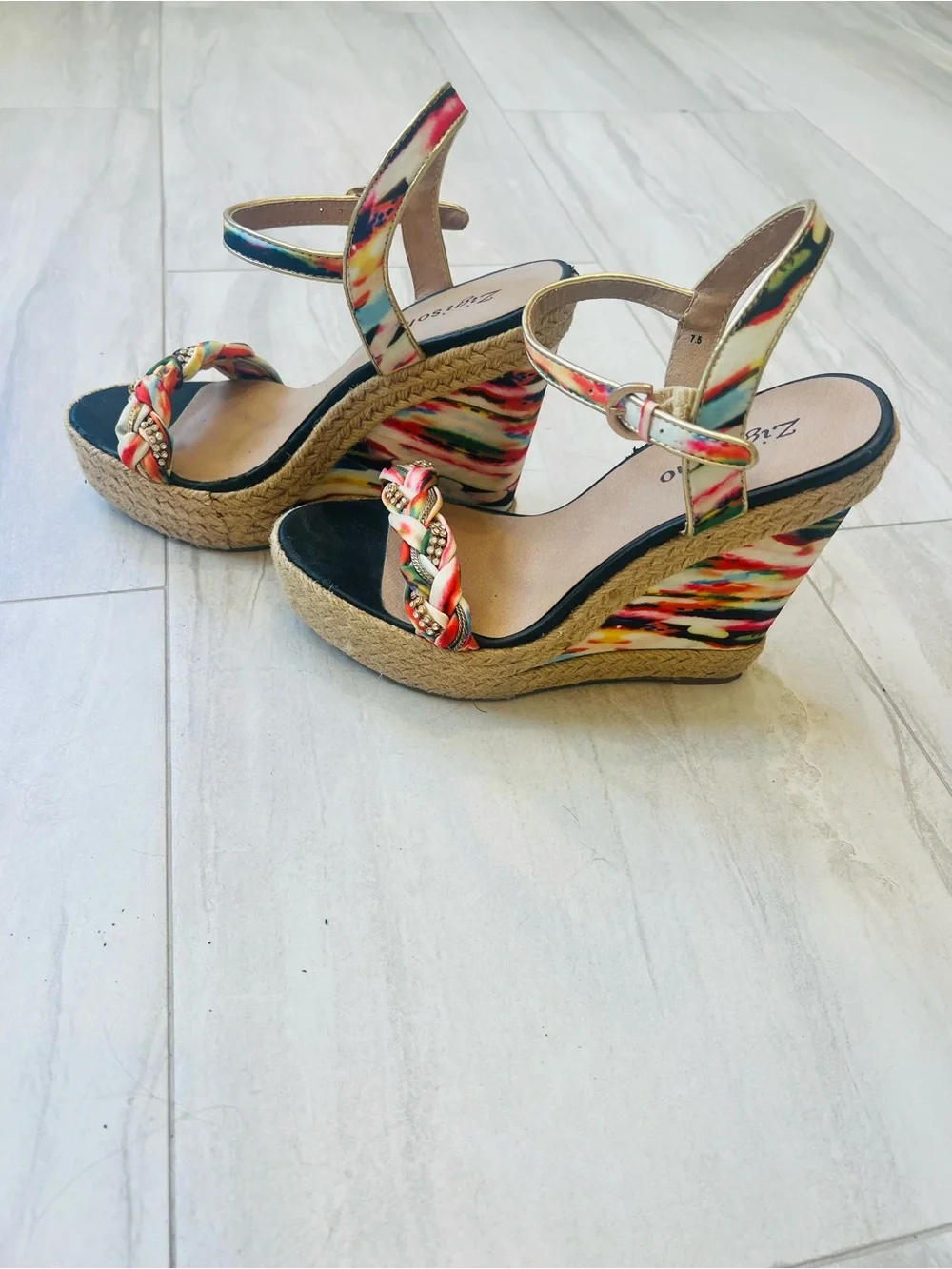 Zigi Soho Multicolor Braided Ankle-Strap Wedge Sandals
